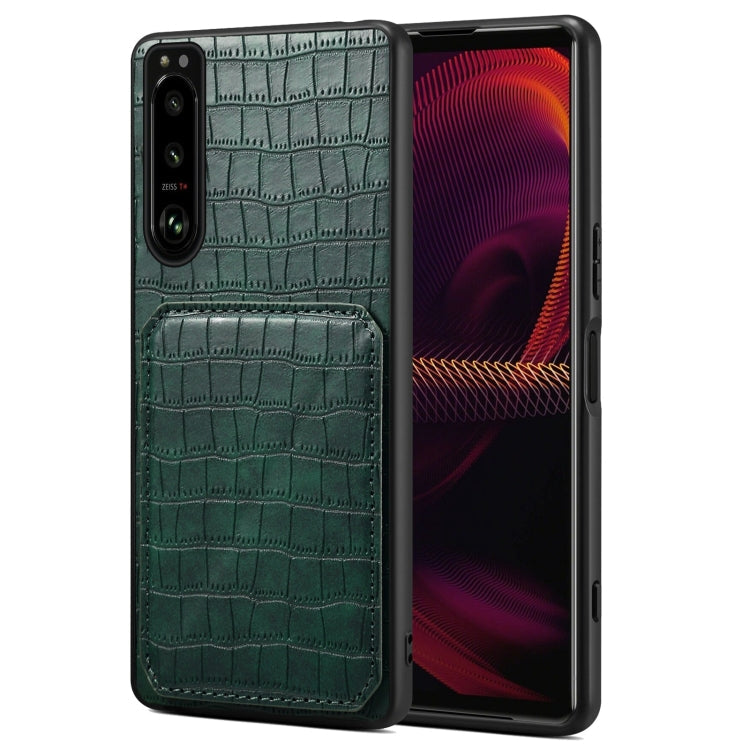 For Sony Xperia 5 III Denior Imitation Crocodile Leather Back Phone Case with Holder(Green)