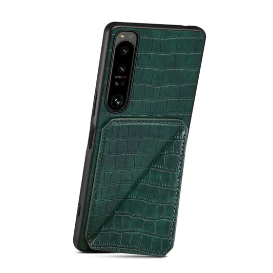 Pour Sony Xperia 5 III Denior Coque arrière de téléphone en cuir d'imitation crocodile avec support (vert)