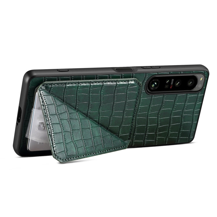 For Sony Xperia 5 III Denior Imitation Crocodile Leather Back Phone Case with Holder(Green)