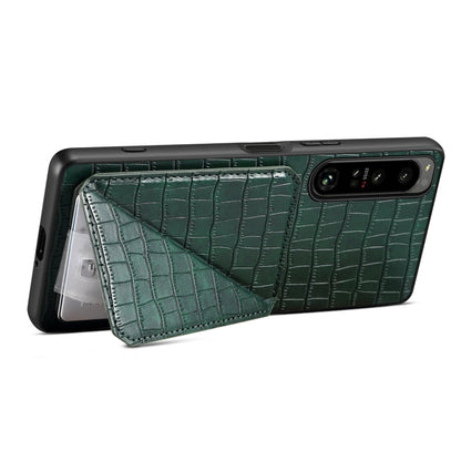 For Sony Xperia 5 III Denior Imitation Crocodile Leather Back Phone Case with Holder(Green)