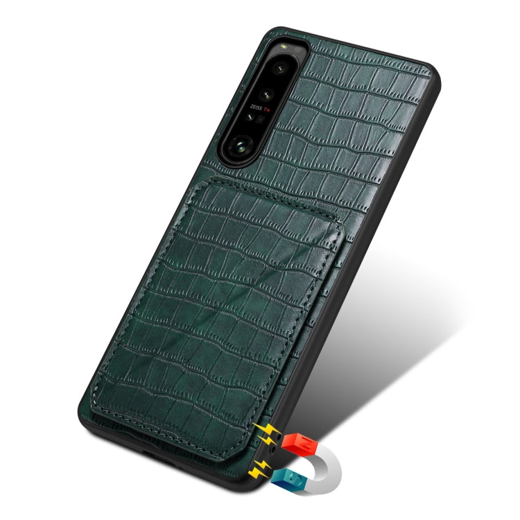 For Sony Xperia 5 III Denior Imitation Crocodile Leather Back Phone Case with Holder(Green)