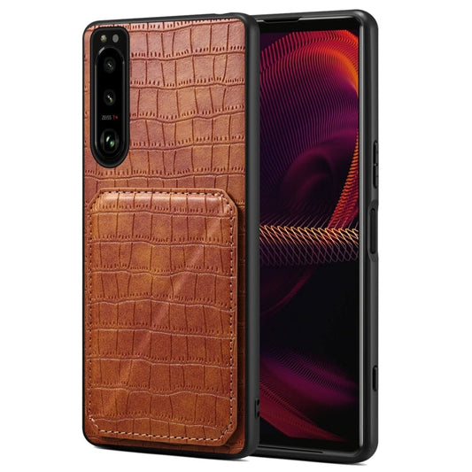 Pour Sony Xperia 5 III Coque arrière de téléphone en similicuir crocodile Denior avec support (marron)