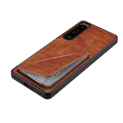 For Sony Xperia 5 III Denior Imitation Crocodile Leather Back Phone Case with Holder(Brown)