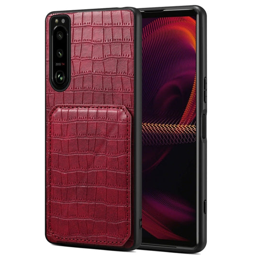 Pour Sony Xperia 5 III Denior Coque Arrière de Téléphone en Similicuir Crocodile avec Support (Rose Rouge)