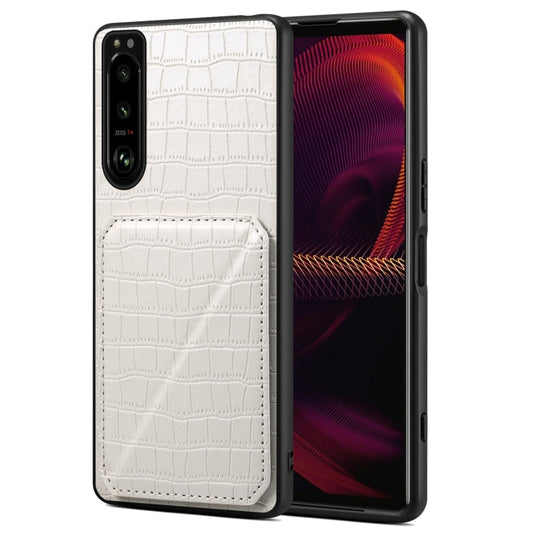 Pour Sony Xperia 5 III Coque Arrière de Téléphone en Faux Cuir Crocodile Denior avec Support (Blanc)
