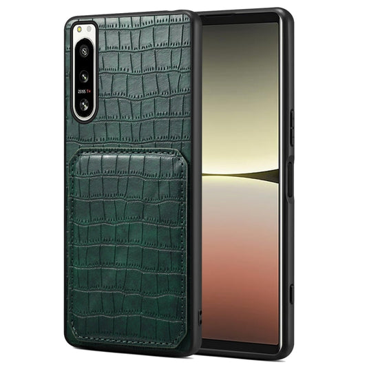Pour Sony Xperia 5 IV Étui de téléphone arrière en cuir imitation crocodile Denior avec support (vert)