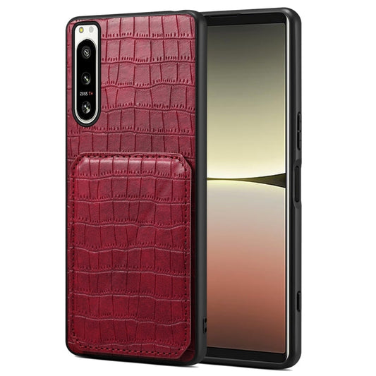 Pour Sony Xperia 5 IV Étui de téléphone arrière en cuir imitation crocodile Denior avec support (Rose Rouge)