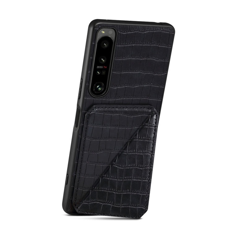 For Sony Xperia 10 IV Denior Imitation Crocodile Leather Back Phone Case with Holder(Black)