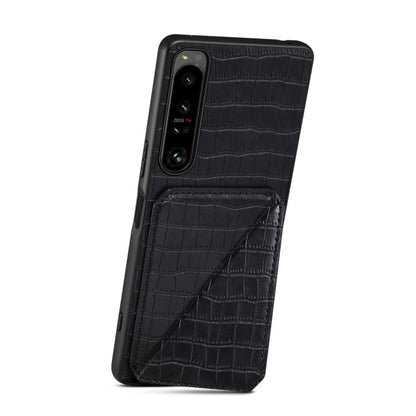For Sony Xperia 10 IV Denior Imitation Crocodile Leather Back Phone Case with Holder(Black)