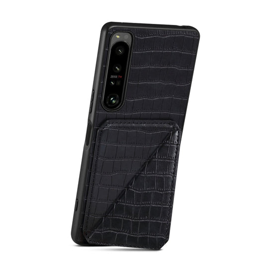 Pour Sony Xperia 10 IV Étui de téléphone arrière en cuir imitation crocodile Denior avec support (Noir)