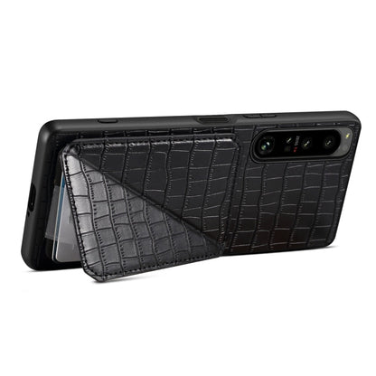 For Sony Xperia 10 IV Denior Imitation Crocodile Leather Back Phone Case with Holder(Black)