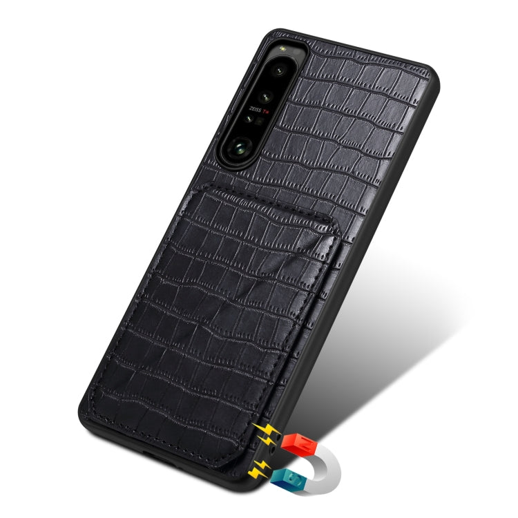 For Sony Xperia 10 IV Denior Imitation Crocodile Leather Back Phone Case with Holder(Black)