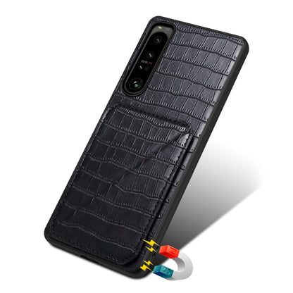 For Sony Xperia 10 IV Denior Imitation Crocodile Leather Back Phone Case with Holder(Black)