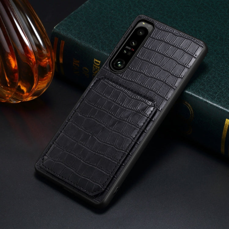 For Sony Xperia 10 IV Denior Imitation Crocodile Leather Back Phone Case with Holder(Black)