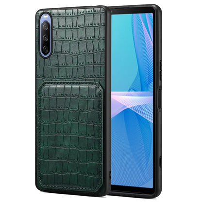 For Sony Xperia 10 IV Denior Imitation Crocodile Leather Back Phone Case with Holder(Green)