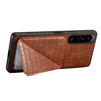 For Sony Xperia 10 IV Denior Imitation Crocodile Leather Back Phone Case with Holder(Brown)