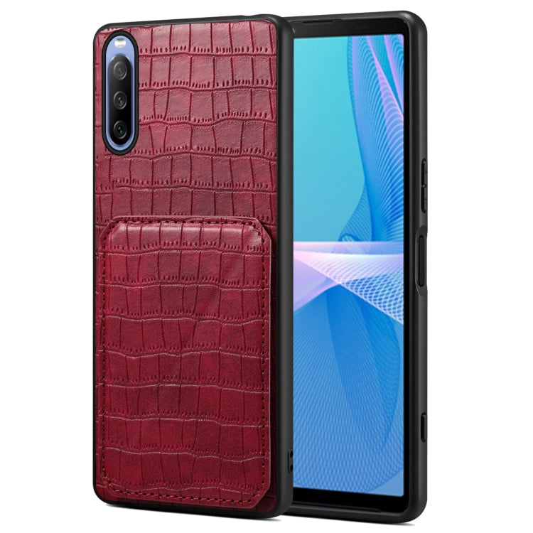 Pour coque de téléphone arrière en cuir imitation crocodile Denior avec support pour Sony Xperia 10 IV (Rose Rouge)