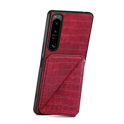 Pour coque de téléphone arrière en cuir imitation crocodile Denior avec support pour Sony Xperia 10 IV (Rose Rouge)