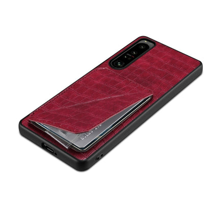 Pour coque de téléphone arrière en cuir imitation crocodile Denior avec support pour Sony Xperia 10 IV (Rose Rouge)