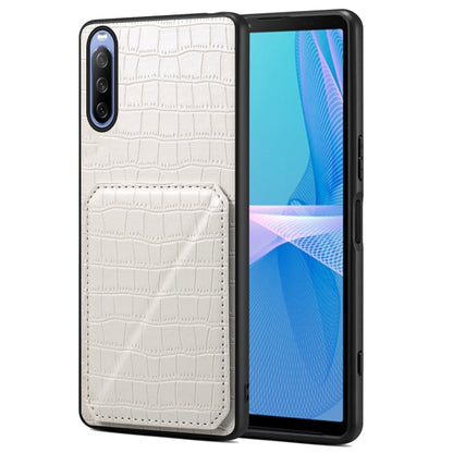 For Sony Xperia 10 IV Denior Imitation Crocodile Leather Back Phone Case with Holder(White)