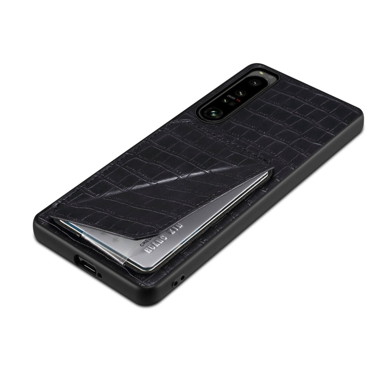 For Sony Xperia 10 V Denior Imitation Crocodile Leather Back Phone Case with Holder(Black)