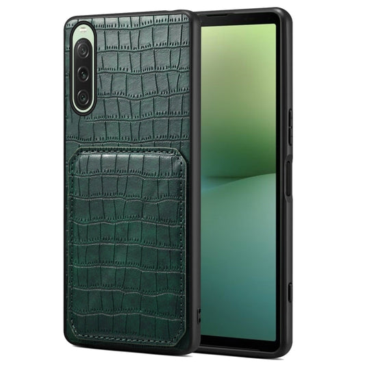 Pour Sony Xperia 10 V Étui de Téléphone Arrière en Cuir d'Imitation Crocodile Denior avec Support (Vert)