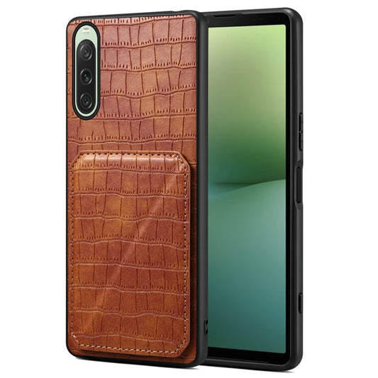 Pour Sony Xperia 10 V Étui de Téléphone Arrière en Cuir d'Imitation Crocodile Denior avec Support (Marron)
