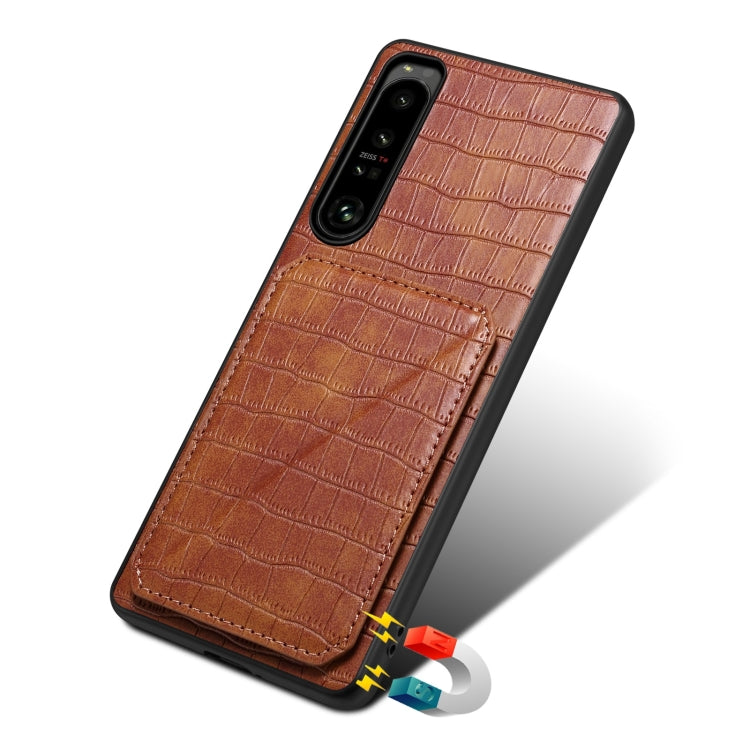 For Sony Xperia 10 V Denior Imitation Crocodile Leather Back Phone Case with Holder(Brown)