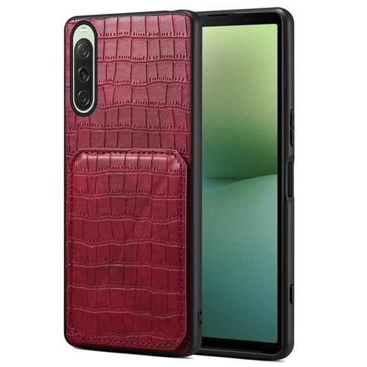 Pour Sony Xperia 10 V Étui de Téléphone en Cuir d'Imitation Crocodile Denior avec Support (Rouge Rose)
