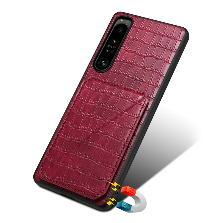 For Sony Xperia 10 V Denior Imitation Crocodile Leather Back Phone Case with Holder(Rose Red)
