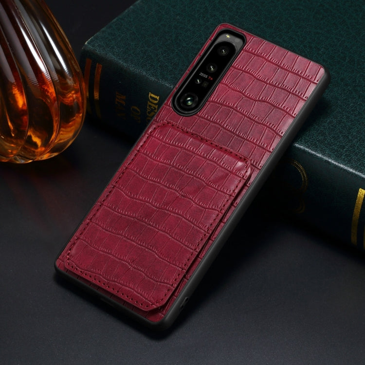 For Sony Xperia 10 V Denior Imitation Crocodile Leather Back Phone Case with Holder(Rose Red)