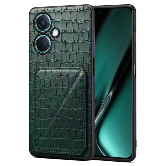 Pour OPPO K11 / OnePlus Nord CE3 5G Étui de téléphone arrière en cuir imitation crocodile Denior avec support (vert)