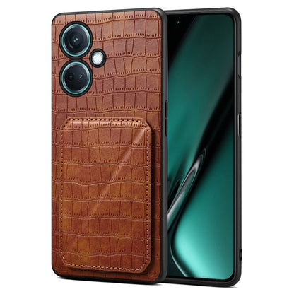 For OPPO K11 / OnePlus Nord CE3 5G Denior Imitation Crocodile Leather Back Phone Case with Holder(Brown)