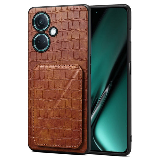Pour OPPO K11 / OnePlus Nord CE3 5G - Coque arrière de téléphone en similicuir imitation crocodile Denior avec support (marron)
