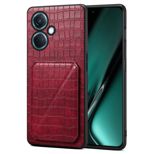 Pour OPPO K11 / OnePlus Nord CE3 5G Étui de téléphone arrière en cuir imitation crocodile Denior avec support (Rouge rose)