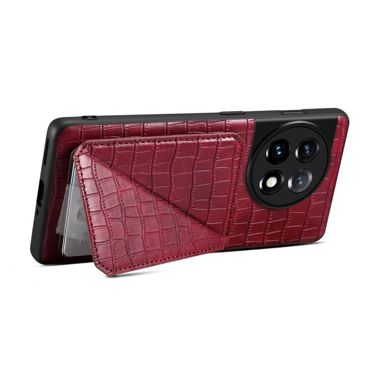 For OPPO K11 / OnePlus Nord CE3 5G Denior Imitation Crocodile Leather Back Phone Case with Holder(Rose Red)