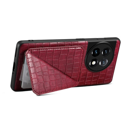 For OPPO K11 / OnePlus Nord CE3 5G Denior Imitation Crocodile Leather Back Phone Case with Holder(Rose Red)