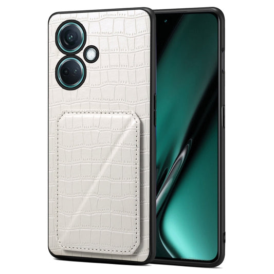 Pour OPPO K11 / OnePlus Nord CE3 5G Étui de téléphone arrière en cuir imitation crocodile Denior avec support (Blanc)