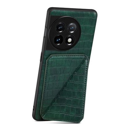 For OnePlus 11 5G Denior Imitation Crocodile Leather Back Phone Case with Holder(Green)