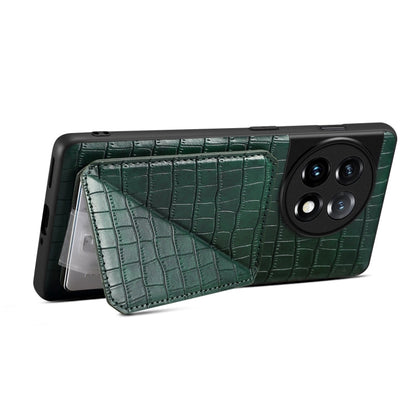 For OnePlus 11 5G Denior Imitation Crocodile Leather Back Phone Case with Holder(Green)