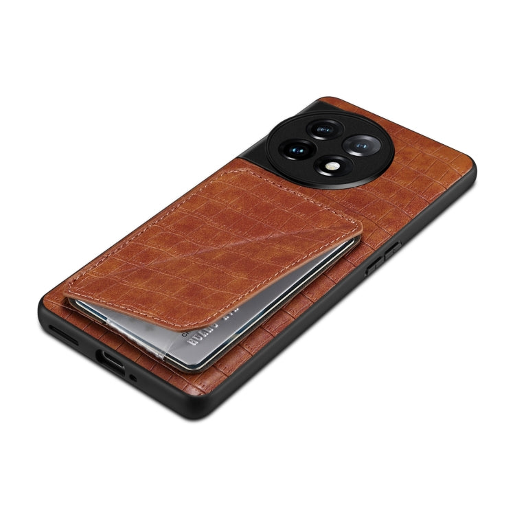 For OnePlus 11 5G Denior Imitation Crocodile Leather Back Phone Case with Holder(Brown)