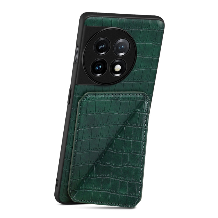 For OnePlus Ace 2 Pro 5G Denior Imitation Crocodile Leather Back Phone Case with Holder(Green)