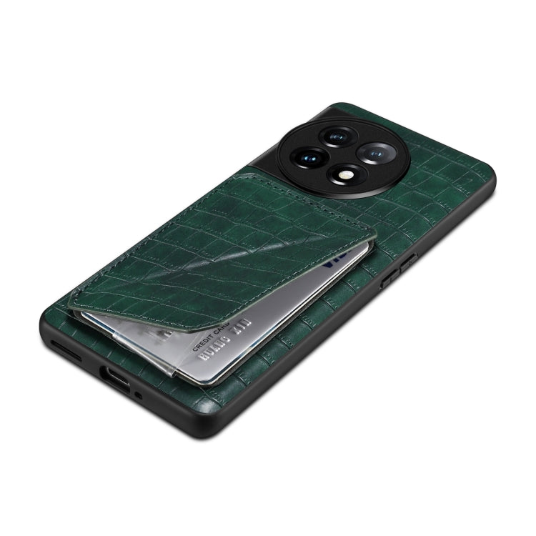 For OnePlus Ace 2 Pro 5G Denior Imitation Crocodile Leather Back Phone Case with Holder(Green)