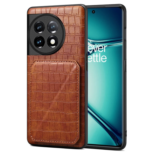 Pour coque arrière de téléphone OnePlus Ace 2 Pro 5G en cuir imitation crocodile Denior avec support (marron)