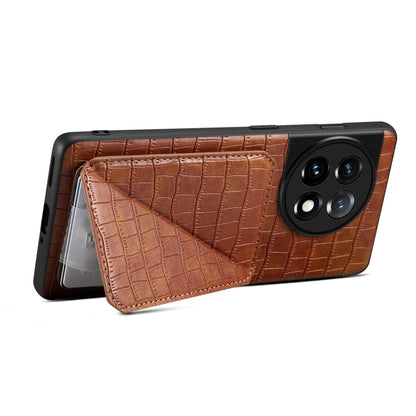 For OnePlus Ace 2 Pro 5G Denior Imitation Crocodile Leather Back Phone Case with Holder(Brown)