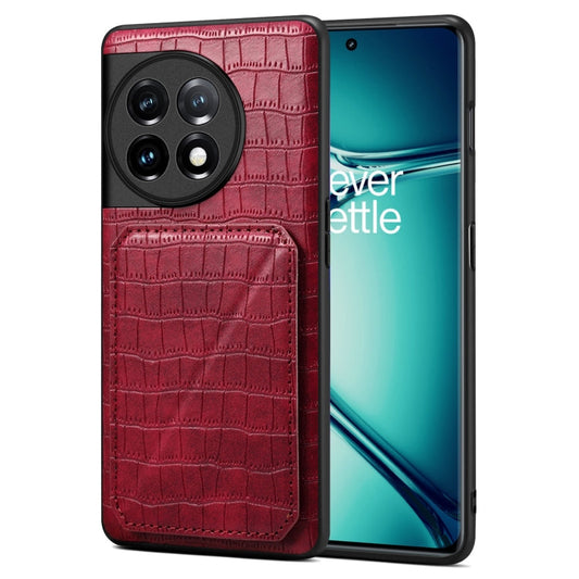 Pour Coque de téléphone arrière en cuir imitation crocodile Denior avec support pour OnePlus Ace 2 Pro 5G (Rose Rouge)