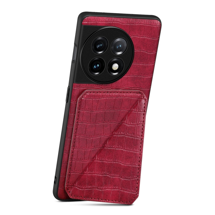 For OnePlus Ace 2 Pro 5G Denior Imitation Crocodile Leather Back Phone Case with Holder(Rose Red)