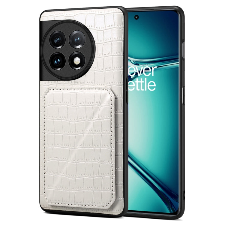 Pour étui de téléphone arrière en cuir imitation crocodile Denior pour OnePlus Ace 2 Pro 5G avec support (blanc)
