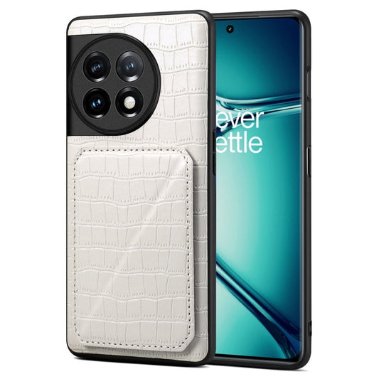 For OnePlus Ace 2 Pro 5G Denior Imitation Crocodile Leather Back Phone Case with Holder(White)