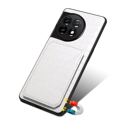 Pour étui de téléphone arrière en cuir imitation crocodile Denior pour OnePlus Ace 2 Pro 5G avec support (blanc)